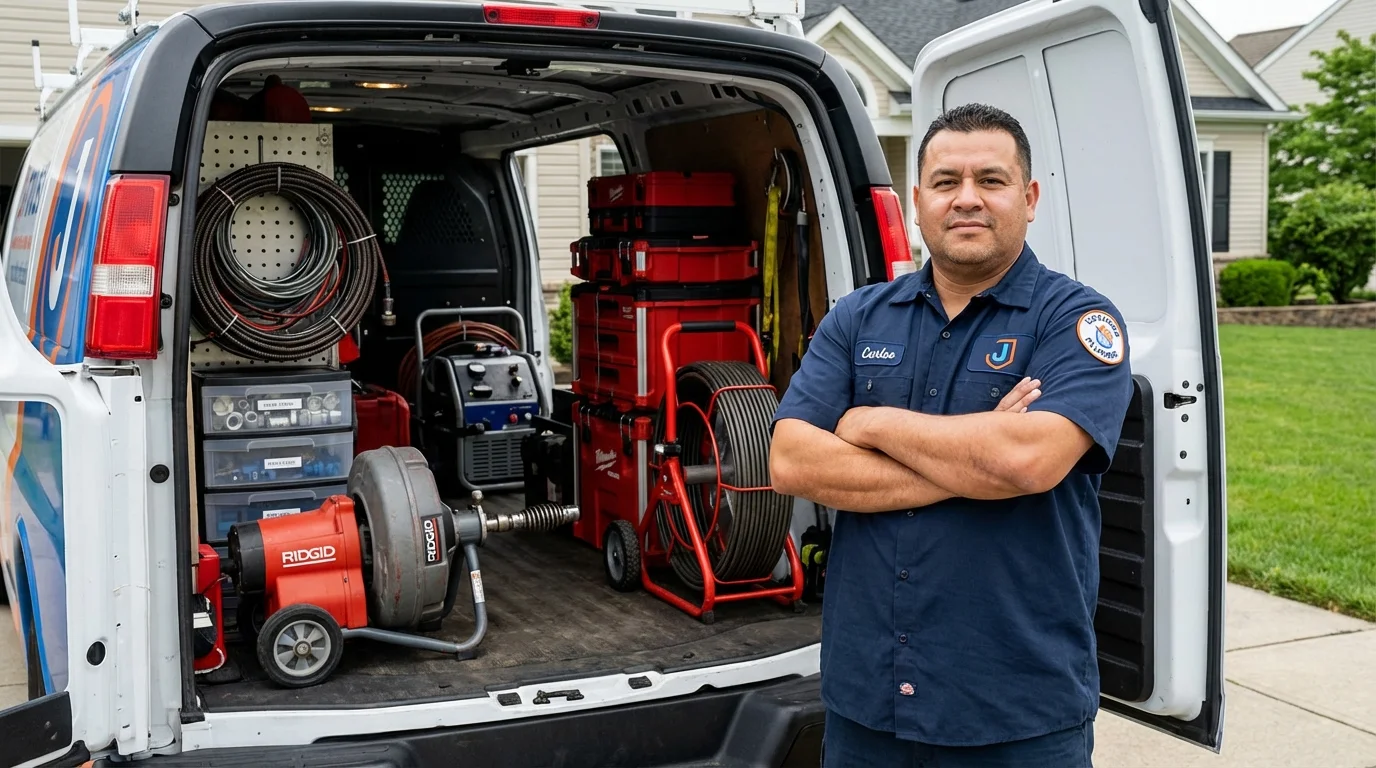 Professional drain cleaning equipment and Johns Plumbing LLC plumber in Orangeville