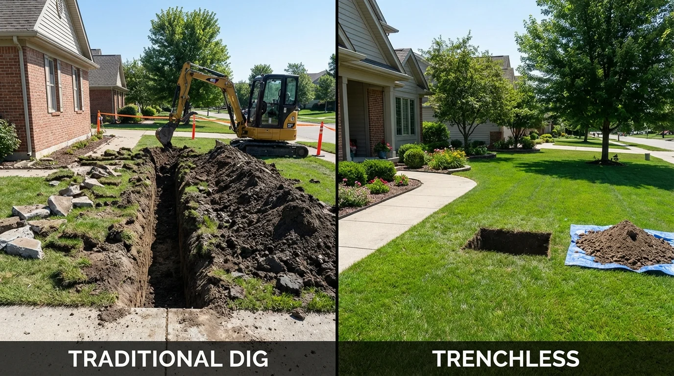 Trenchless sewer repair with minimal yard damage versus traditional excavation in Orangeville, UT
